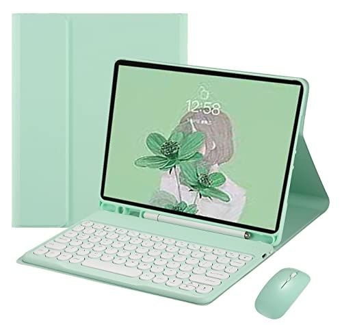 マウス付き Fire HD 10 Plus/HD 10 第11世代 2021年型 キーボードケース 丸型キー 可愛い カラーキーボード カラフル 10.1インチ タブレットFire HD 10 プラス 丸い 分離式 キーボード カバー (ミント)
