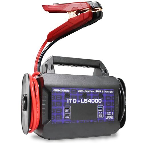 ms88HOUSE ジャンプスターター 12V 24V 大容量 修理対応可 64000mAh 超ロング 片側1.3m ケーブル 安全な リン酸鉄 LiFePO4 ガソリン/ディーゼル車対応 1年 建設重機 パワーショベル ハイブリッド車対応 f6fffbc9