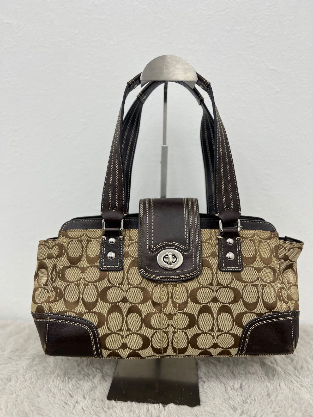 COACH コーチ シグネチャー ハンドバッグ ターンロック キャンバス レザー ブラウン 5,920円