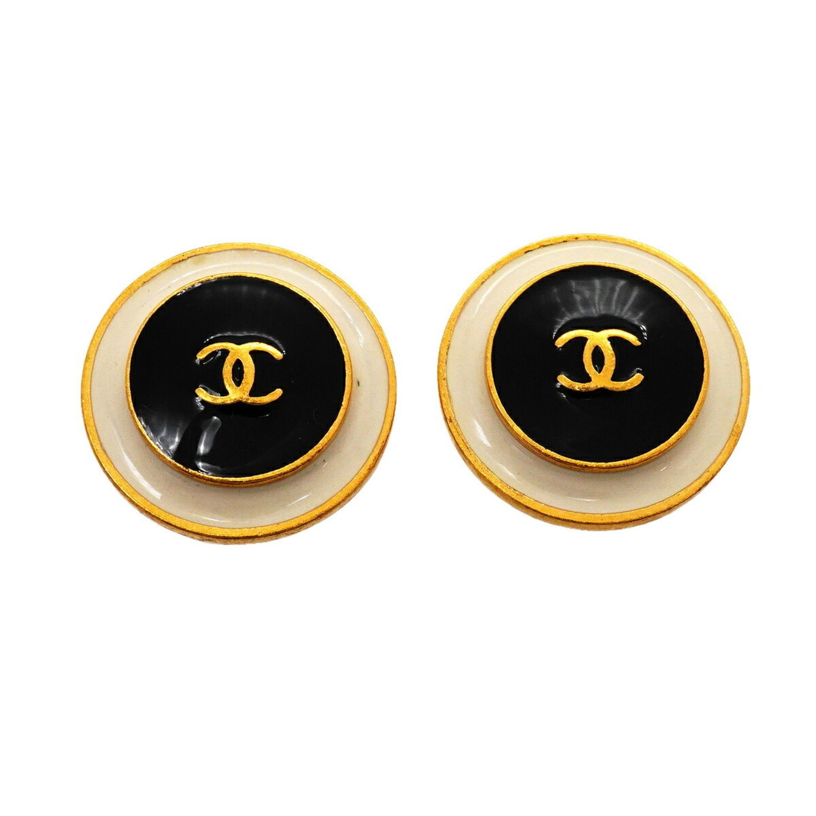 シャネル(Chanel) シャネル イヤリング ココマーク サークル GPメッキ ゴールド ホワイト ブラックレディース