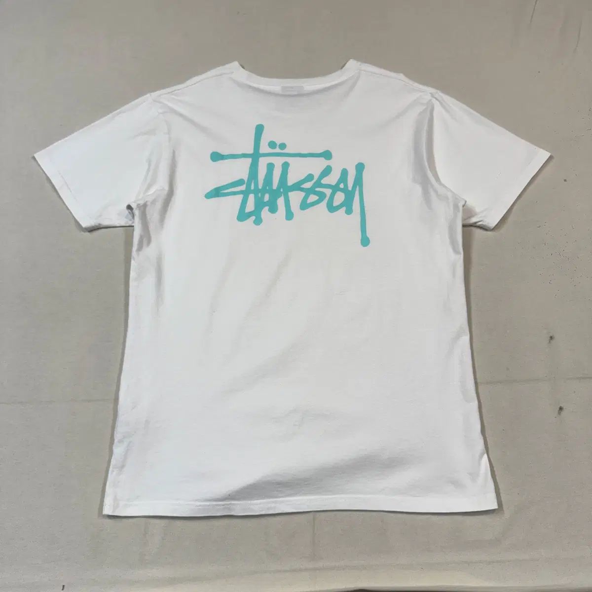 L) STUSSY ステューシー 半袖 Tシャツ 白 ティファニー ブルー F42