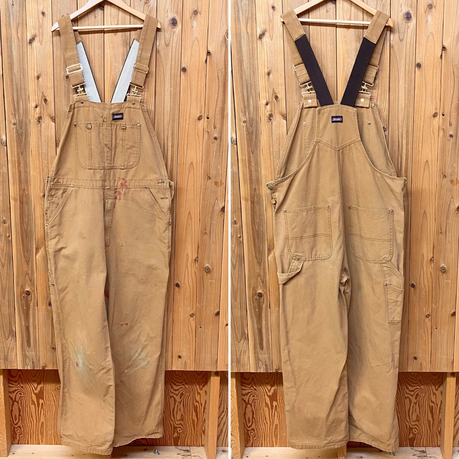 Dickies ディッキーズ 36 × 32 2009年製造 コットン ワークオーバーオール ブラウン ダック地 メンズ ペンキ汚れ
