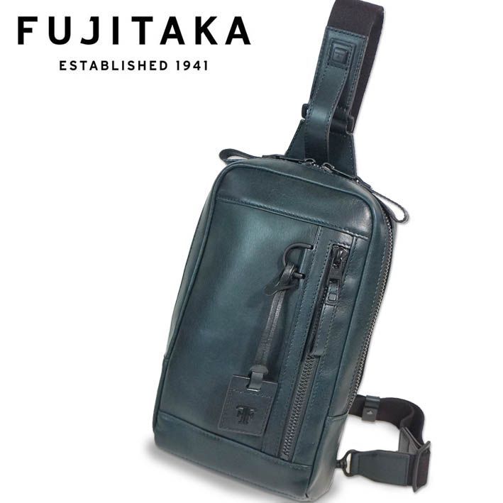 フジタカ レザー ボディバッグ ワンショルダーバッグ ホーク 615903 FT by FUJITAKA 日本製 ネイビー系 紺 牛革 エイジング 軽量 定価38,500円 新品 未使用 14,850円