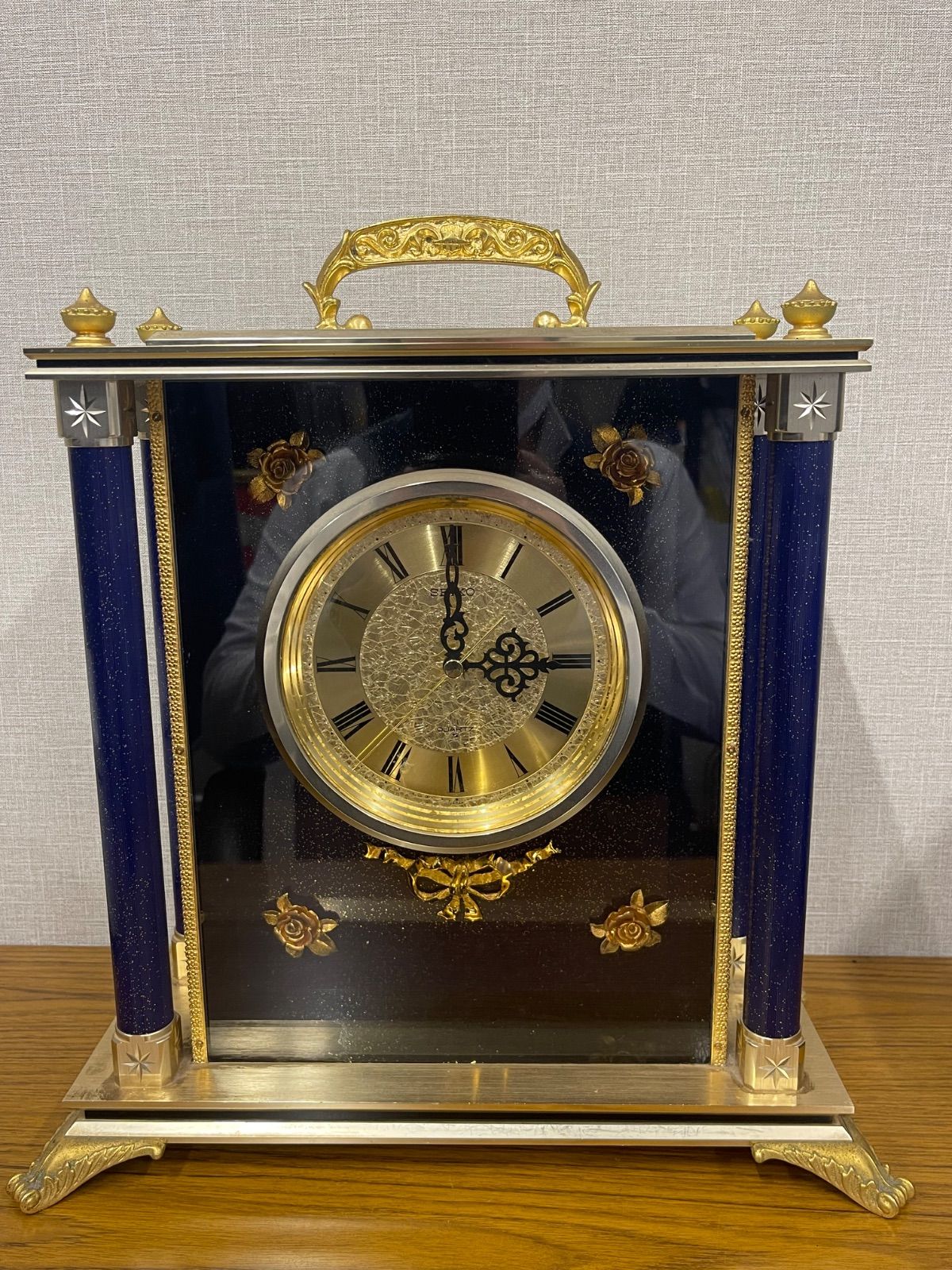 SEIKO セイコー 置時計 QW416G ネイビー 薔薇 高級 豪華装飾 - メルカリ