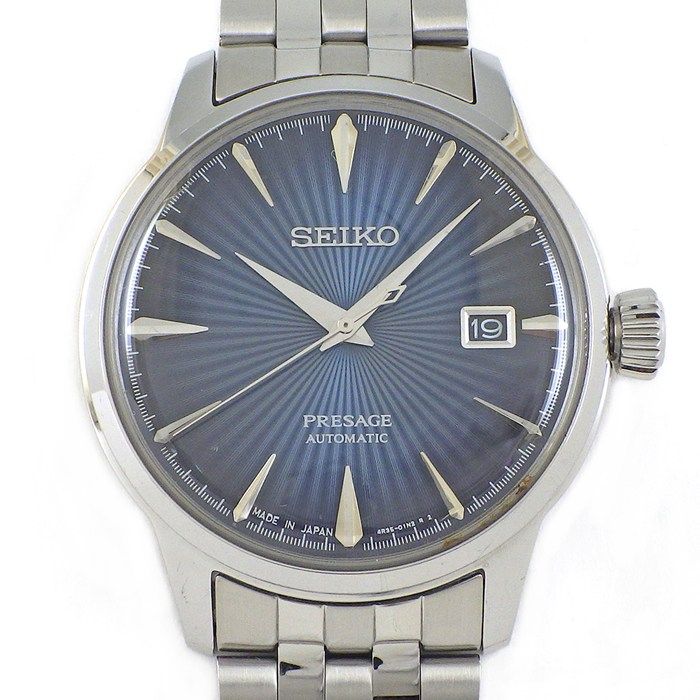 セイコー SEIKO 腕時計 プレサージュ SARY123/4R35-01T0 デイト 裏スケ サンレイ ブルー文字盤 SS 自動巻き 【中古】
