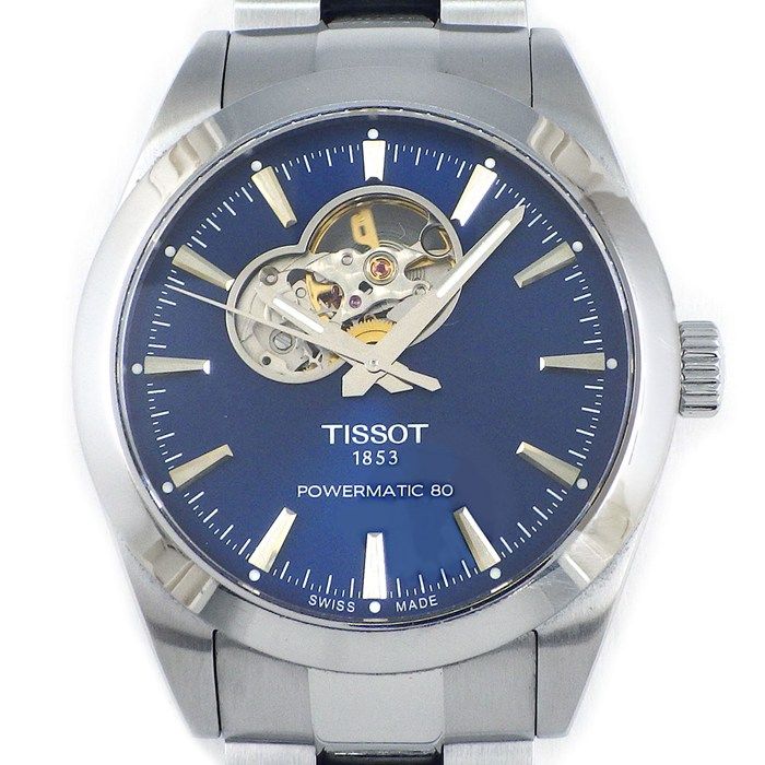 ティソ TISSOT 腕時計 ジェントルマン パワーマティック80 オープンハート T127.407.11.041.02 ブルー文字盤 夜光インデックス 裏スケ 夜光針 SS 自動巻き 【中古】