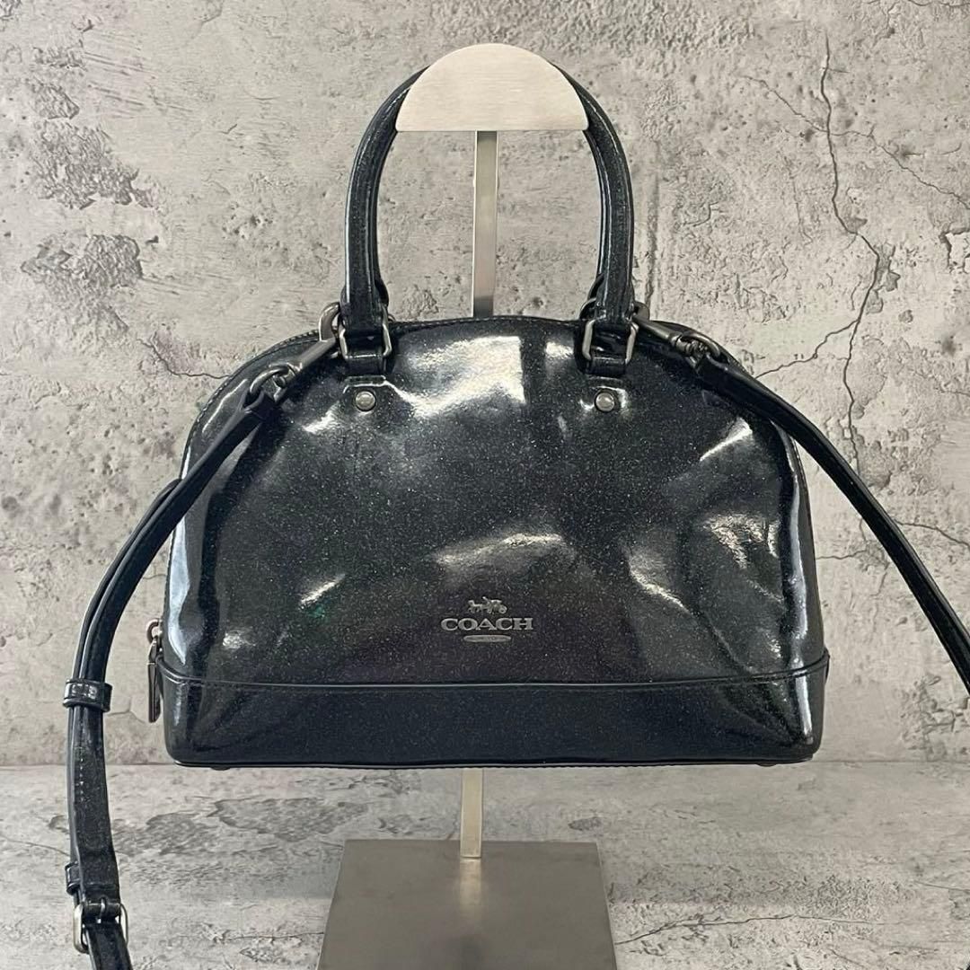 希少　美品　コーチ 2way ショルダーバッグ ラメ グリッターエナメルレザー 黒 ブラック