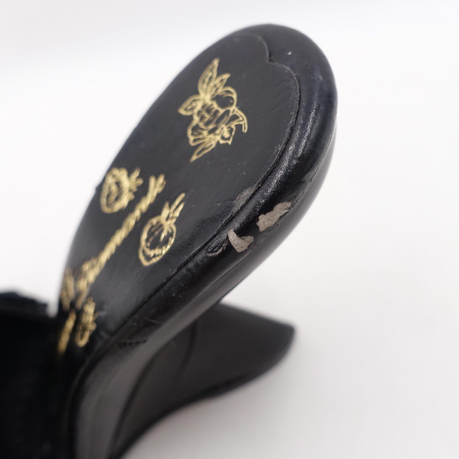Jesus Diamante 黒 リボンパールミュール JESUS DIAMANTE パールレース サテンリボン ミュール S/22.5cm相当