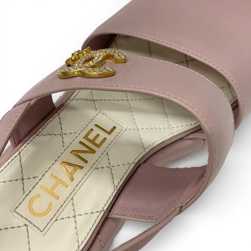 シャネル CHANEL サンダル 靴 シューズ レザー ピンク ゴールド