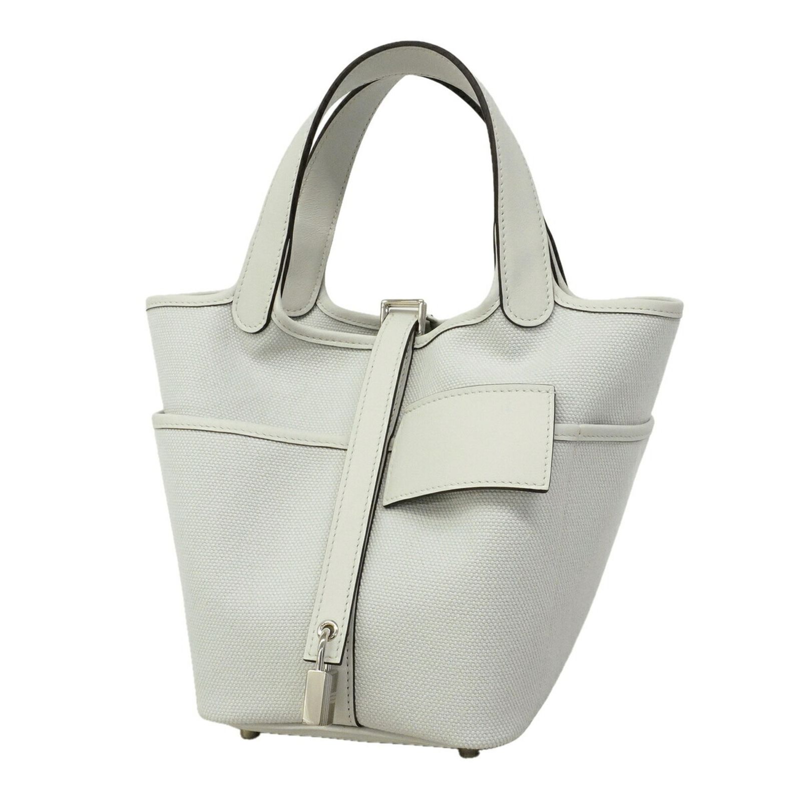 エルメス(Hermes) エルメス ハンドバッグ ピコタンロックPM カーゴ スイフト トワルゴエラン グリプラチナ W刻印レディース P3433287