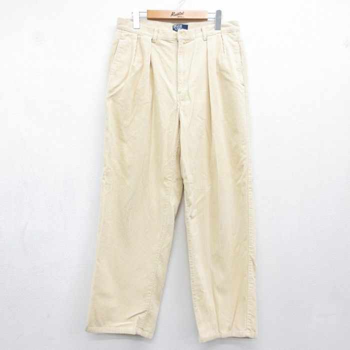 W32/古着 ラルフローレン Ralph Lauren ブランド コーデュロイ パンツ メンズ 90年代 90s 太畝 タック コットン ベージュ【spe】 26aug17