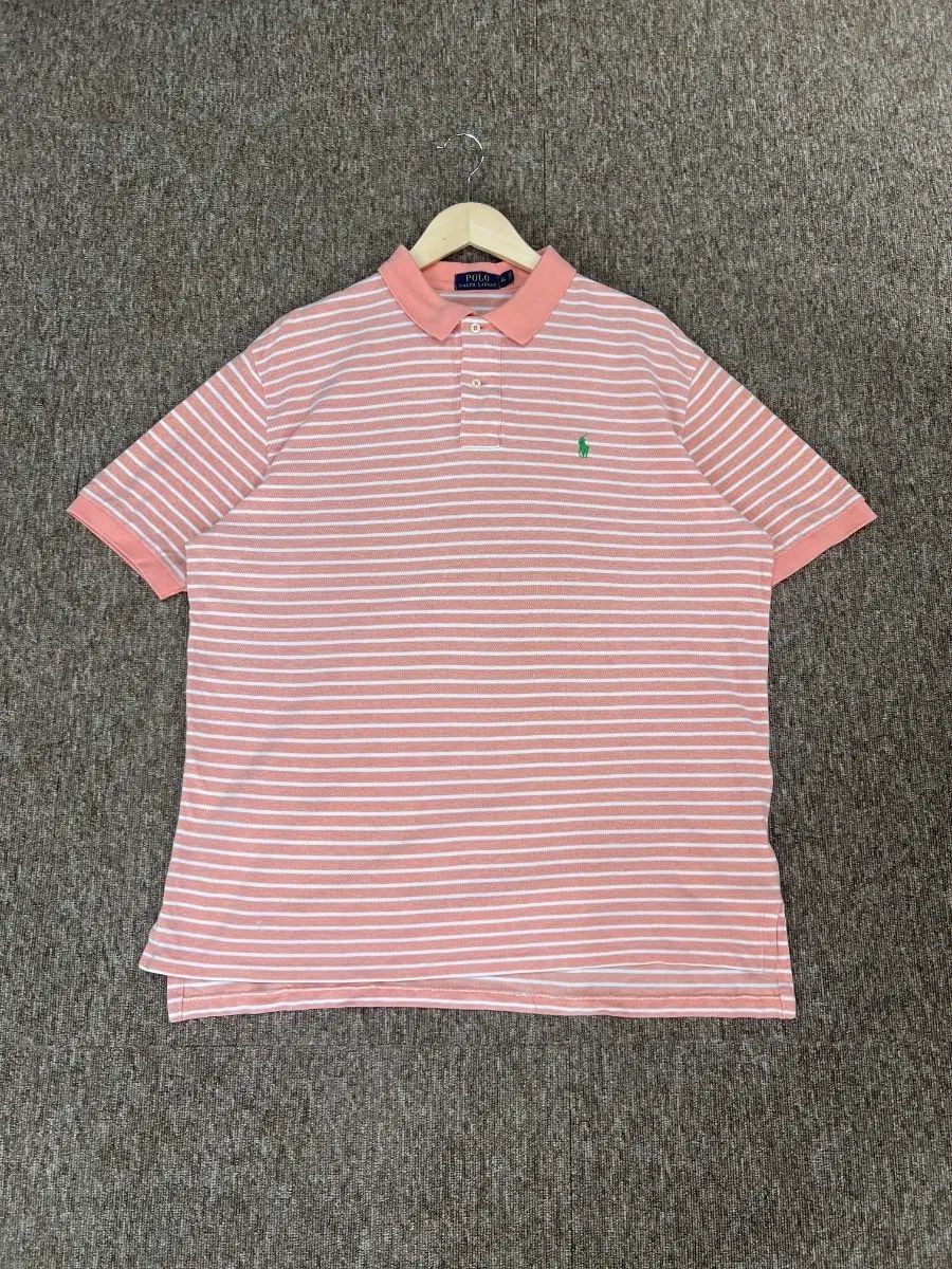 ポロ ラルフローレン ピンク ストライプ カラーTシャツ XL