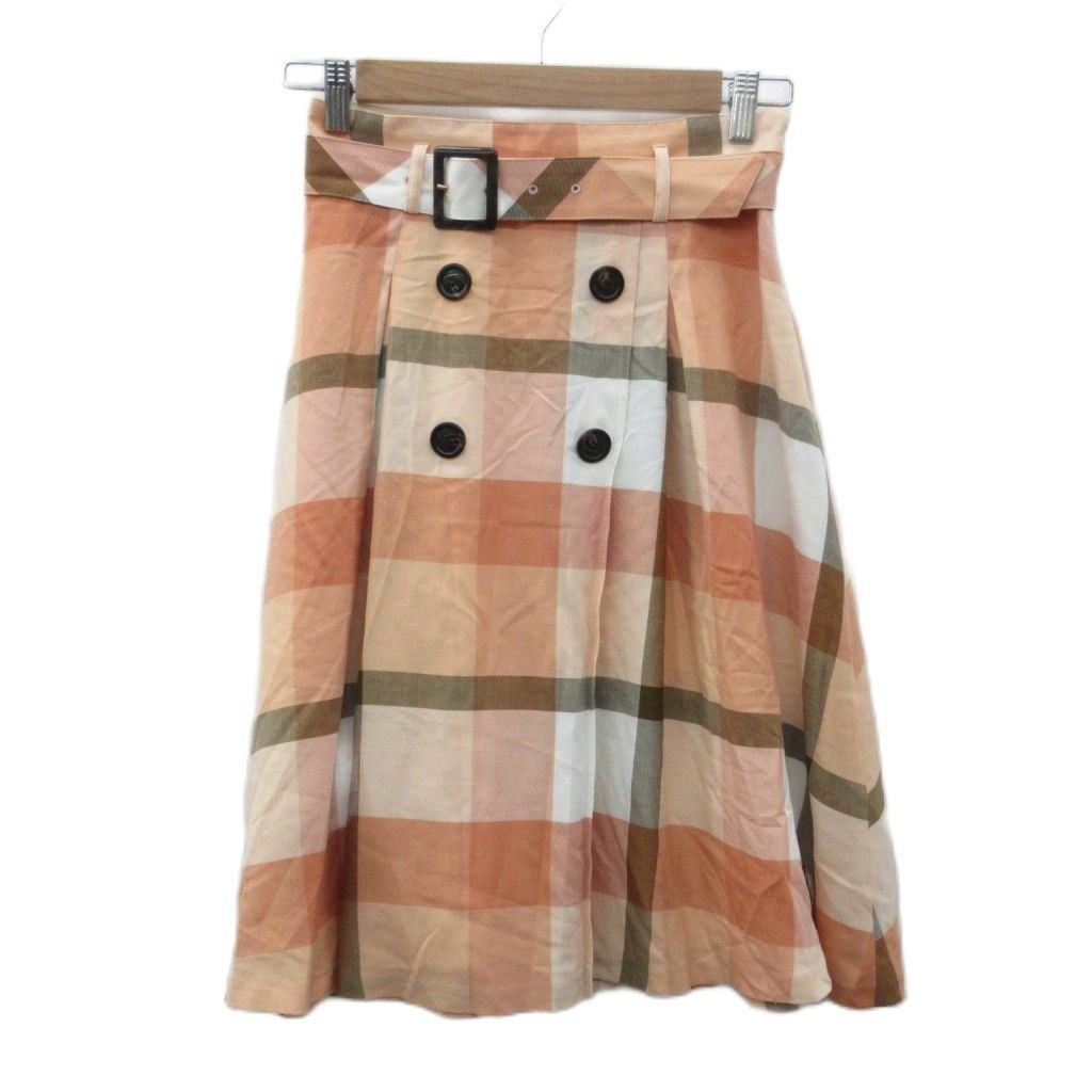 バーバリーブルーレーベル BURBERRY BLUE LABEL フレアスカート 38 マルチカラー ピンク チェック柄 ミモレ丈 /HO9 ■GY70