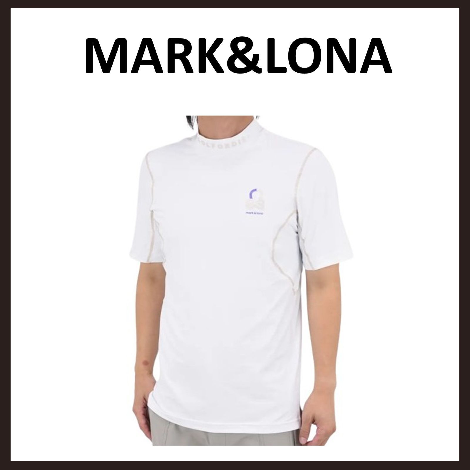 新品未使用　MARK&LONA（マークアンドロナ）　ブランクスカルロゴ コントラストステッチ モックネックTシャツ　48　ホワイト