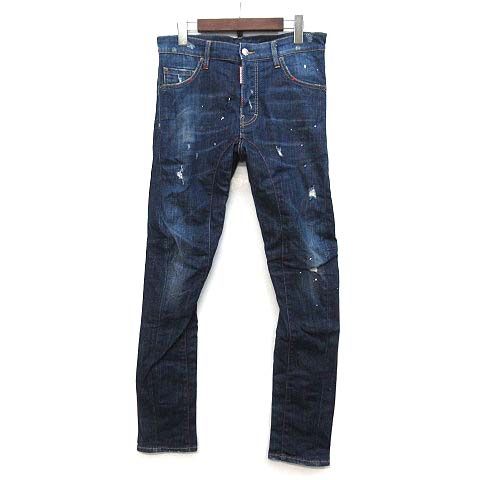 ディースクエアード DSQUARED2 ペイント ダメージ加工 スリム ストレッチ デニム パンツ ジーンズ Tidy biker jean S74LB0203 インディゴ 46