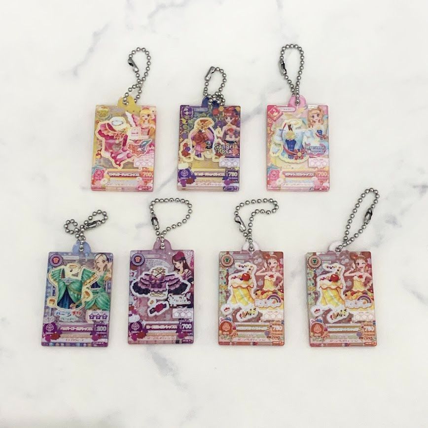 Aikatsu! Anybody Idol Activity Acrylic Charm 1 2 3 Aikatsu x PriPara 6 Types 7 Piece Set Angel Gemini Tops Odette Swan Tops Senorita Shehera Tops Pepper Gold Tops Rose Bombon Tops Tropical Basket