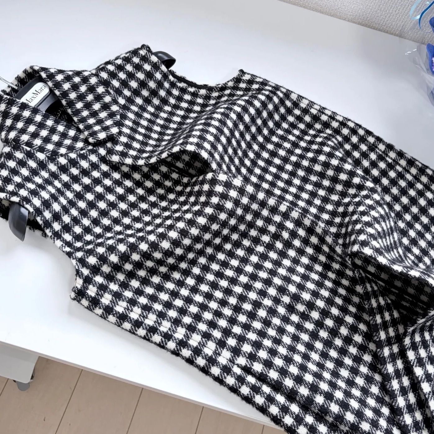 ダブルフェイス Max Mara 姉妹 MARELLA 67%wool 柔らか軽量 千鳥格子 ジレ ロング ベスト 40(M・9号相当) used(極美品) 洗練された大人のこなれ感を演出する極上の軽量アウター 一枚仕立て 16,280円