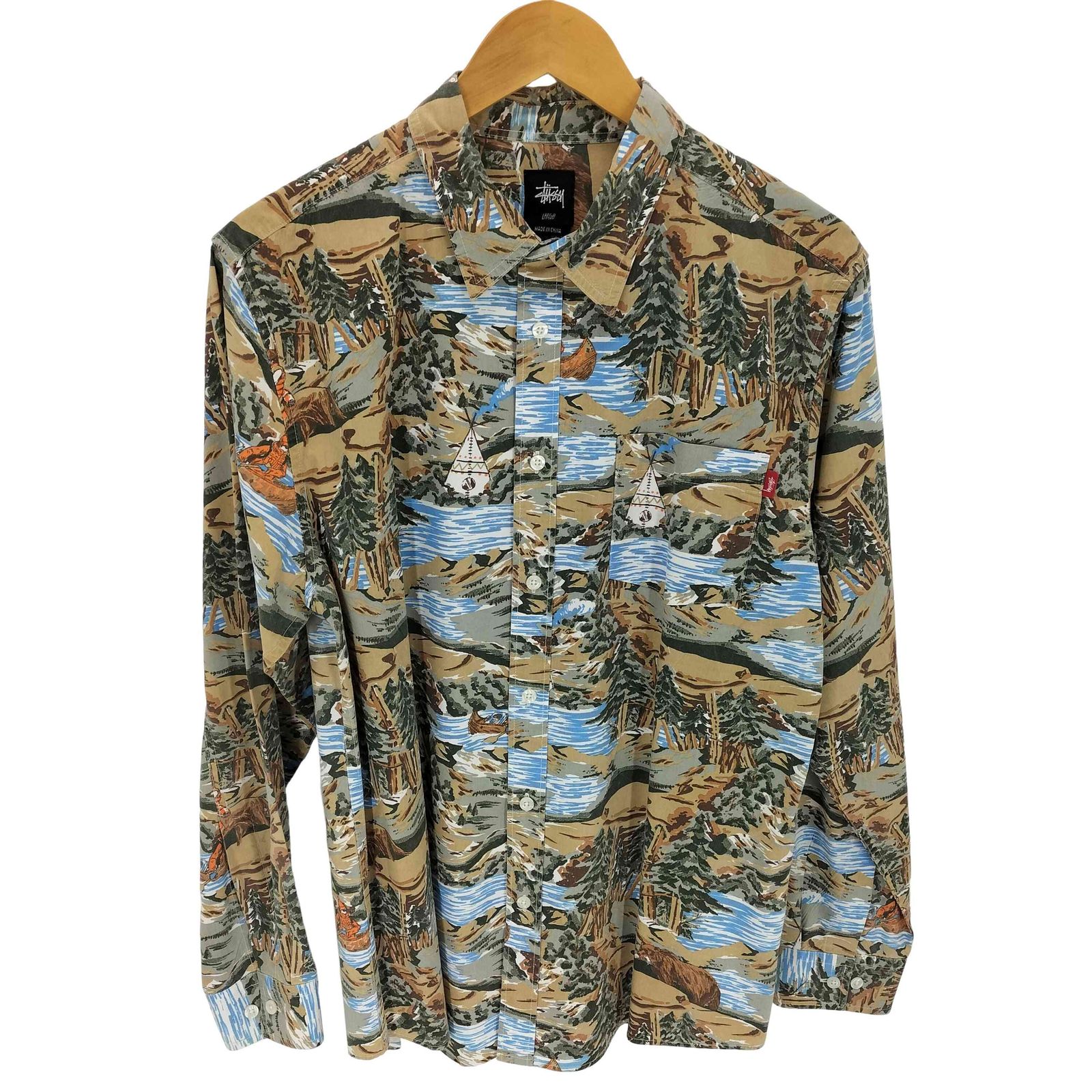 ステューシー Stussy 総柄 コットン長袖シャツ メンズ L