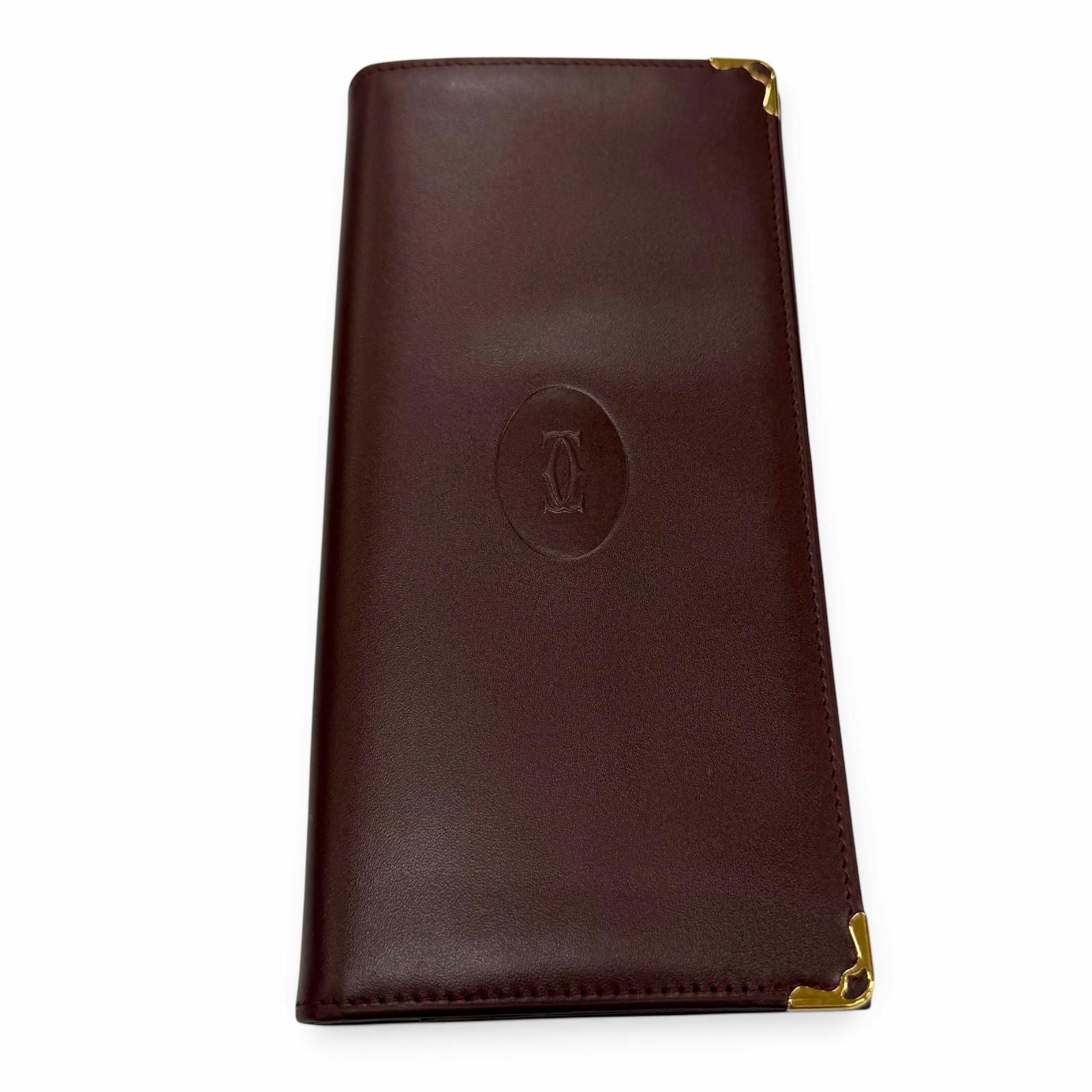 極美品☆Cartier カルティエ マストドゥカルティエ Cモチーフ レザー ロングウォレット 長財布 ボルドー ゴールド金具 イタリア製 箱付き 25,920円