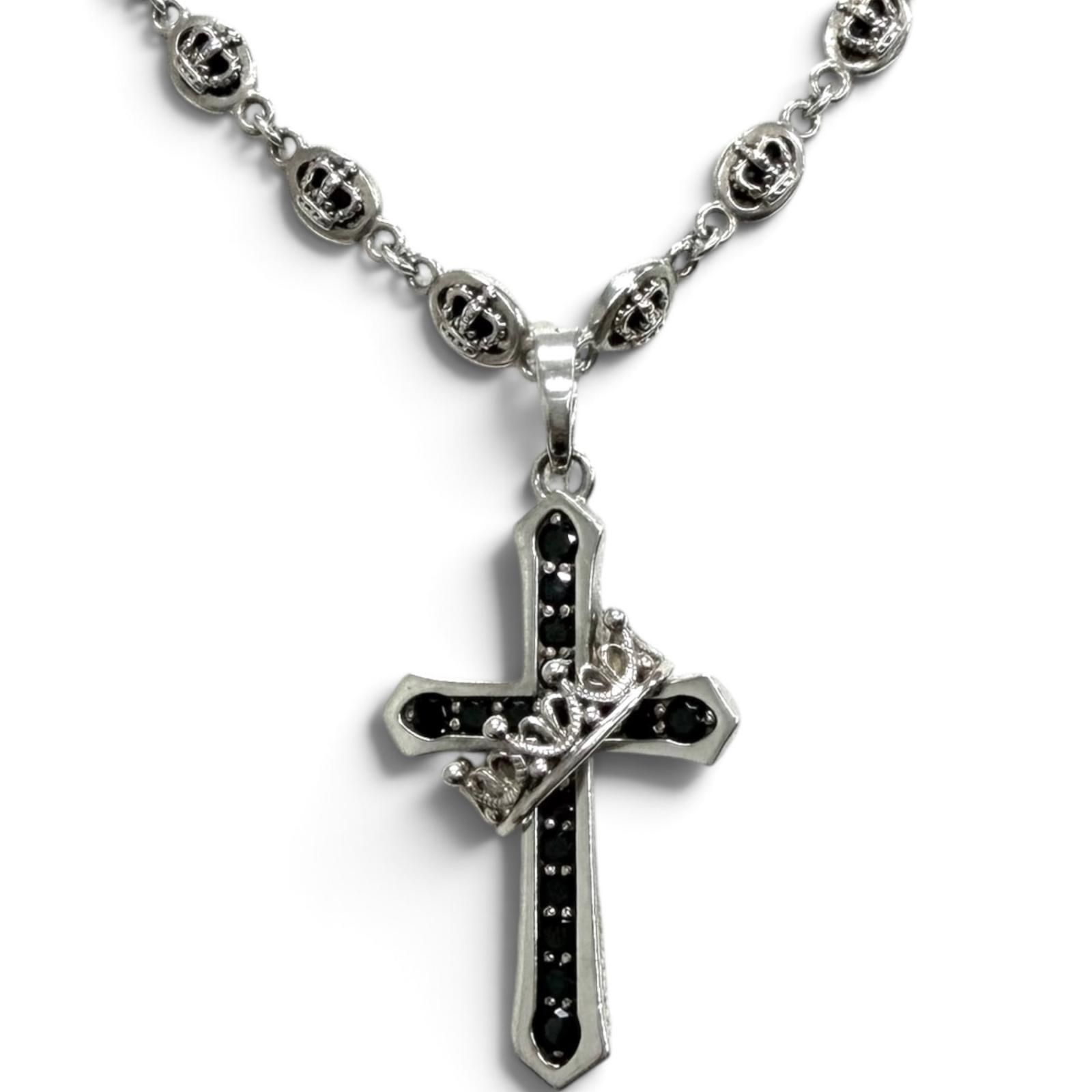 美品□Justin Davis ジャスティンデイビス SPJ122-1 2 BLK/SNJ120 2 50 SV925 ジルコニア CROSS with CROWN/STONE ネックレス 重量44.5g
