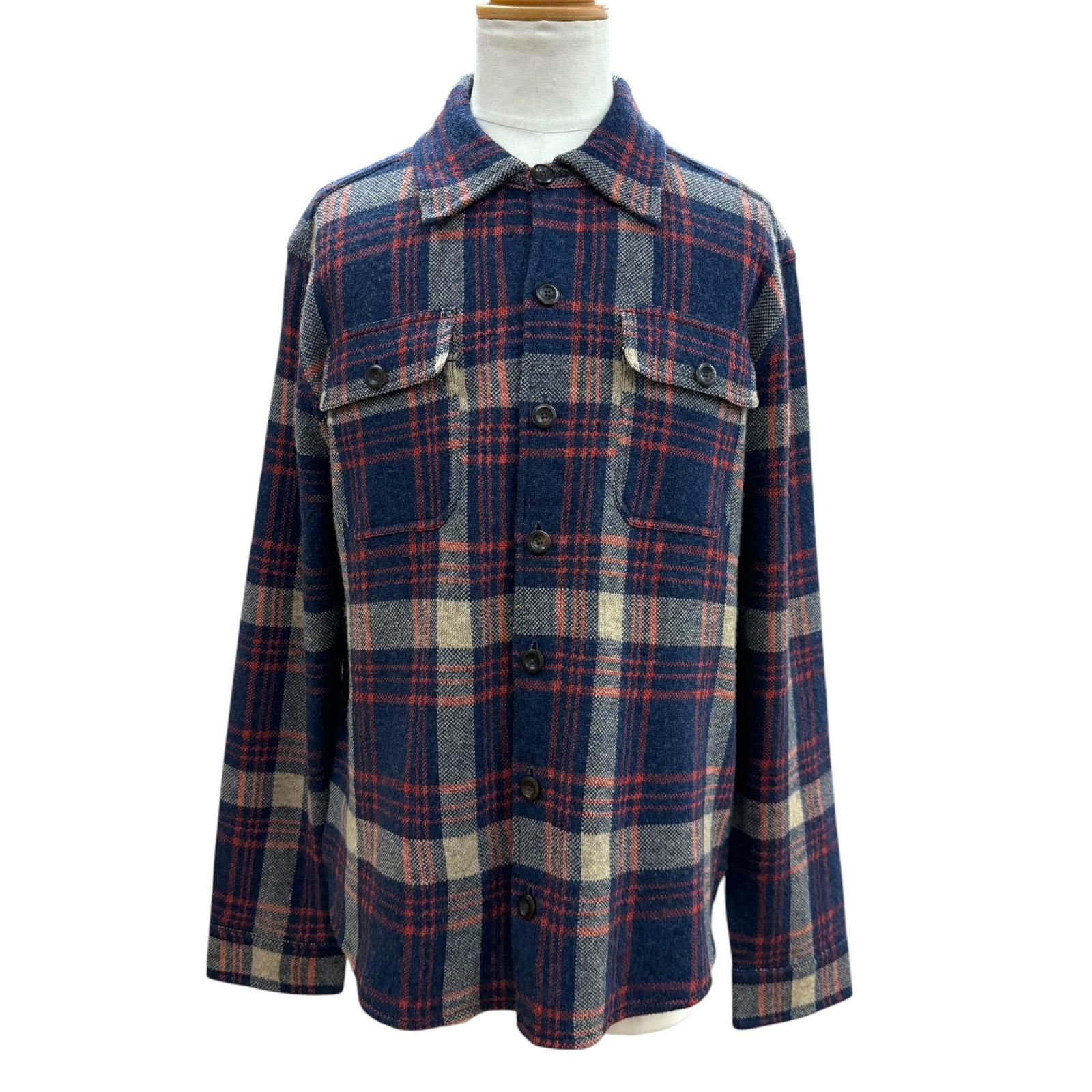未使用品▼RRL ダブルアールエル ウール リネン カシミヤ混 ワークシャツセーター 長袖シャツ ネイビー L 正規品 メンズ 定価129800円 43,200円