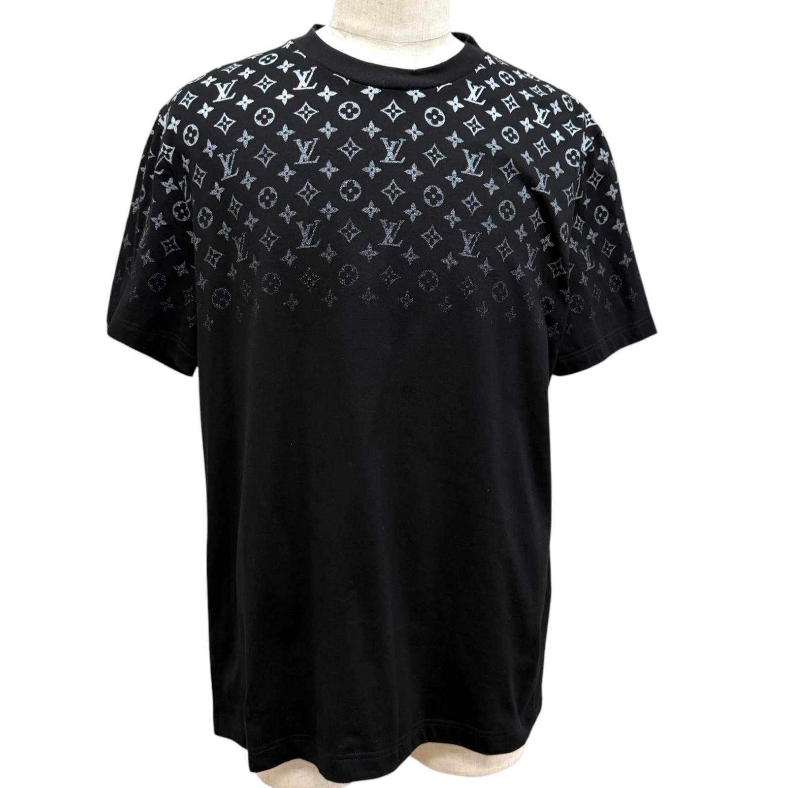 美品□LOUIS VUITTON ルイヴィトン 24SS 1AFBB5 モノグラムグラディエント コットン 半袖Ｔシャツ ブラック XL イタリア製 正規品 メンズ