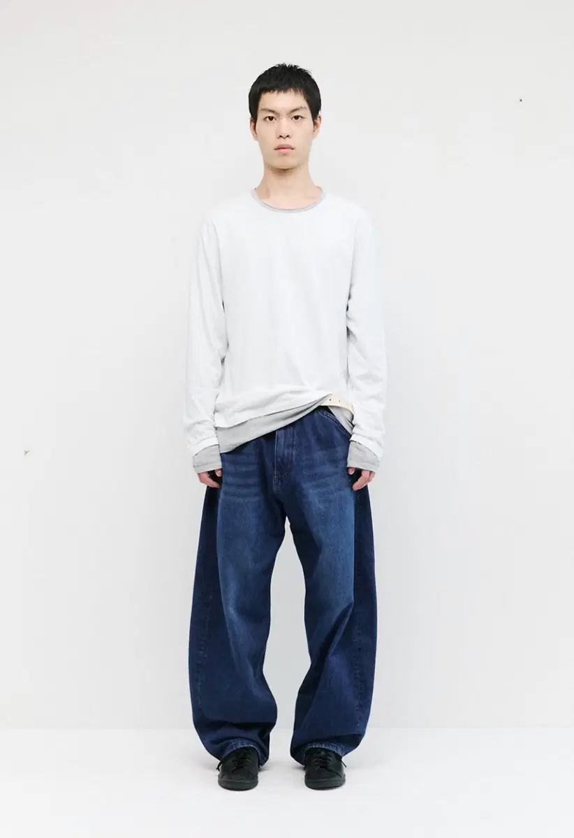 3 Hatchingroom Two Face Ringer Tee 白 グレー