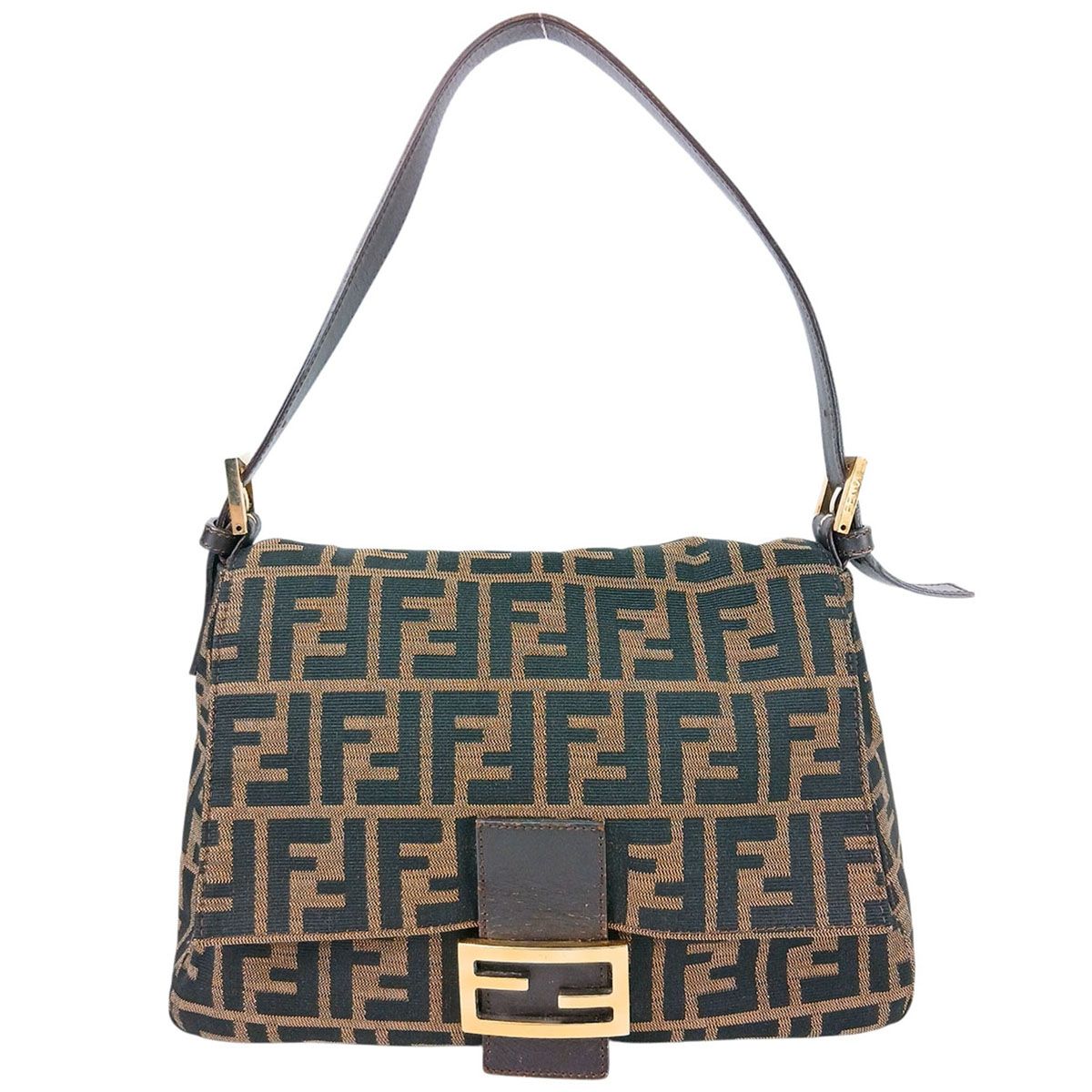 FENDI フェンディ マンマバケット ワンショルダー ズッカ柄 ショルダーバッグ 26325 レディース キャンバス レザー ブラック 中古