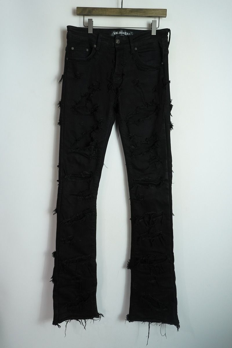 VALABASAS ヴァラバサス INFERNO DENIM STACKED JET クラッシュ加工 インフェルノ デニム スタックド スキニー デニム パンツ 黒 5507Q★4