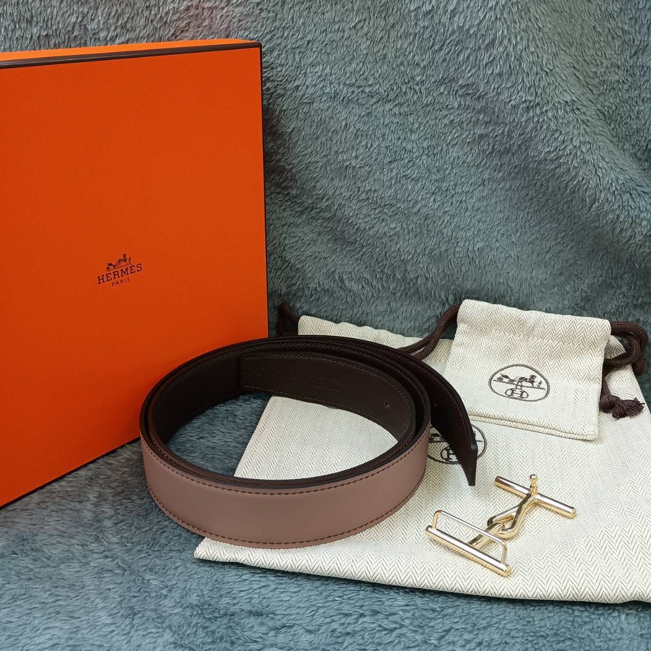 【HQ-942】未使用品 HERMES エルメス ジャンボ バックル ベルト 32 MM H ブラウン ゴールド金具
