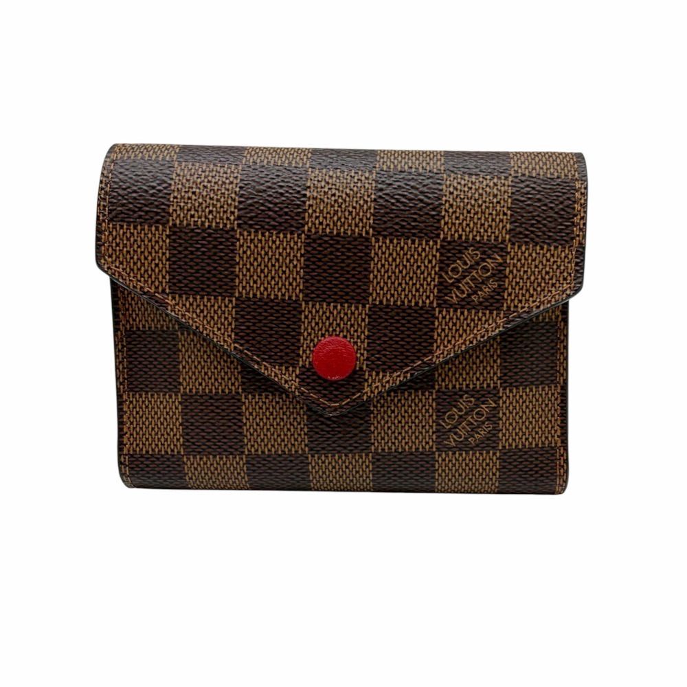 LOUIS VUITTON ルイ ヴィトン ダミエ ポルトフォイユ ヴィクトリーヌ N41659 MI3119 ブラウン レッド コンパクトウォレット 財布 三つ折り レディース メンズ ユニセックス 【ブランドギャラリー東心斎橋店】