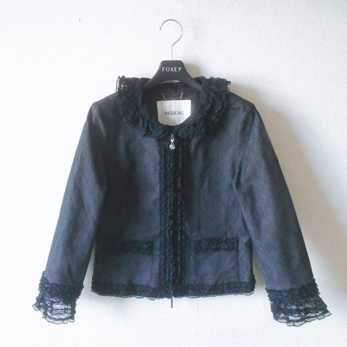 インゲボルグ INGEBORG ジャケット７分袖 9 春 秋 レディース ノーカラー レース 脱着可能 黒 13,104円