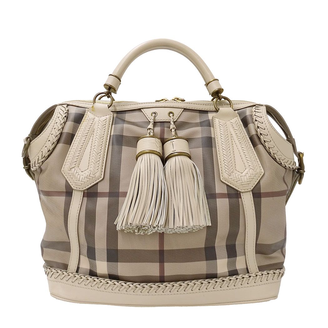 バーバリー BURBERRY バッグ レディース ブランド ハンドバッグ ショルダーバッグ 2way レザー ベージュ チェック柄 おしゃれ 大きめ 可愛い おでかけ 普段使い 【中古】 26,260円