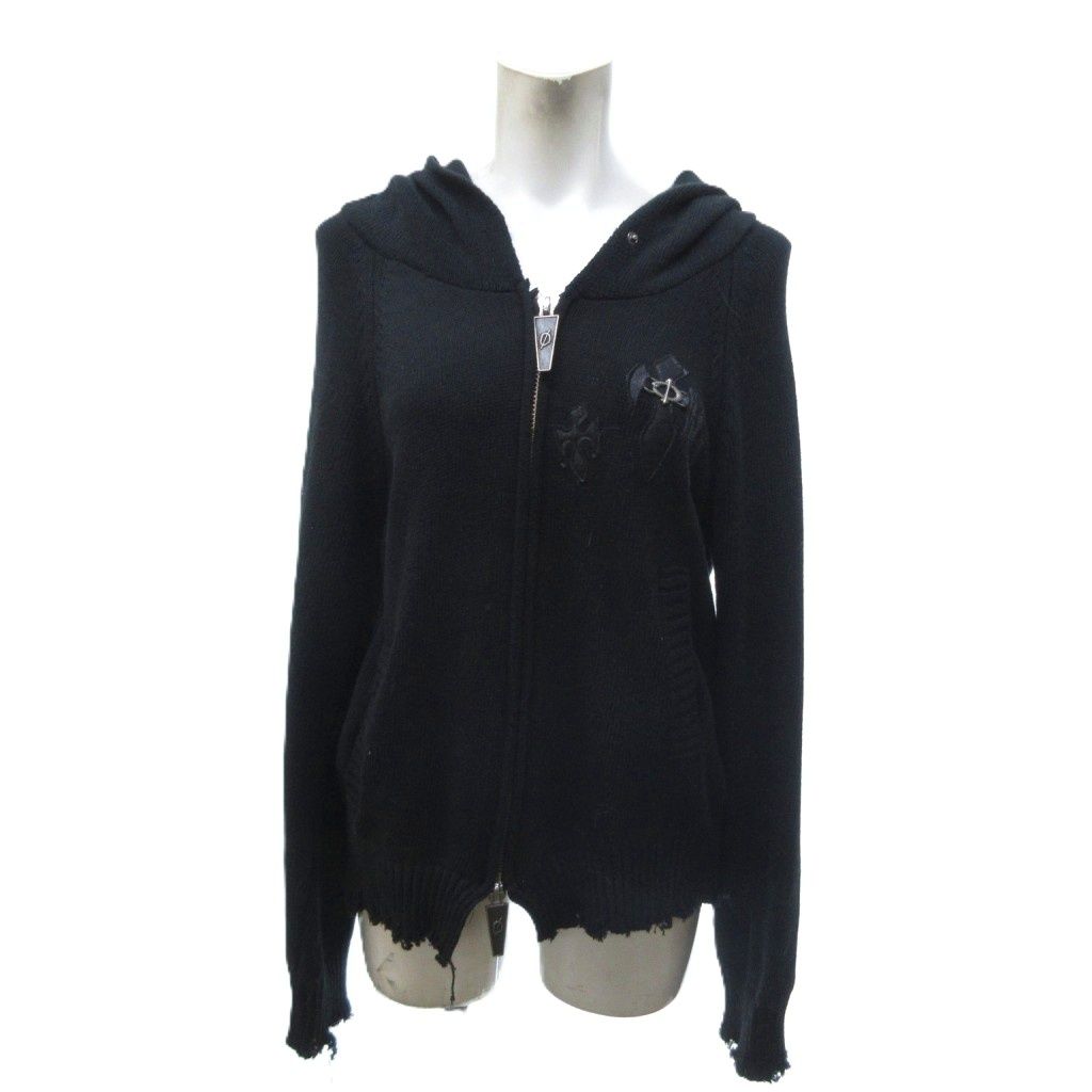 SKOOT スクート RECLUSE KNIT HOODIE レクルースニットフーディー ジップアップ クロスパッチ 黒 ブラック ダメージ加工 1