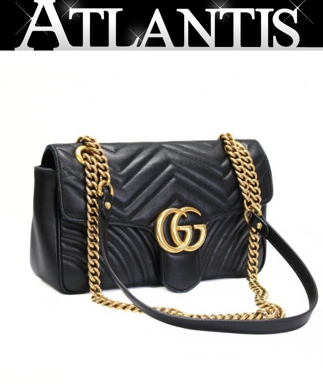 グッチ GUCCI GGマーモント キルティング チェーンショルダーバッグ ミディアム レザー 黒 443497 【75949】 76,945円