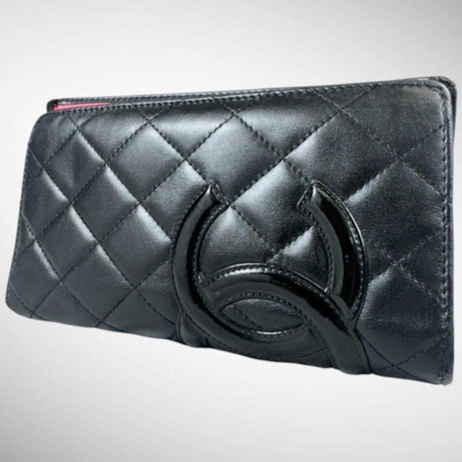 【美品・箱付】CHANEL シャネル カンボンライン フラップ ロング 二つ折り 長財布 ブラック