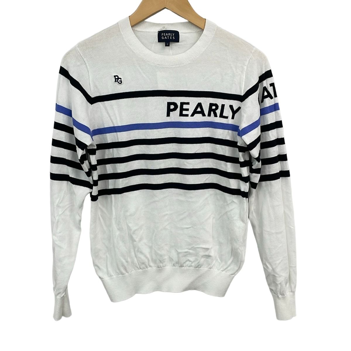 PEARLY GATES(パーリーゲイツ) 長袖セーター サイズ0 XS レディース美品 - 白×黒×ブルーグレー ボーダー 6,708円