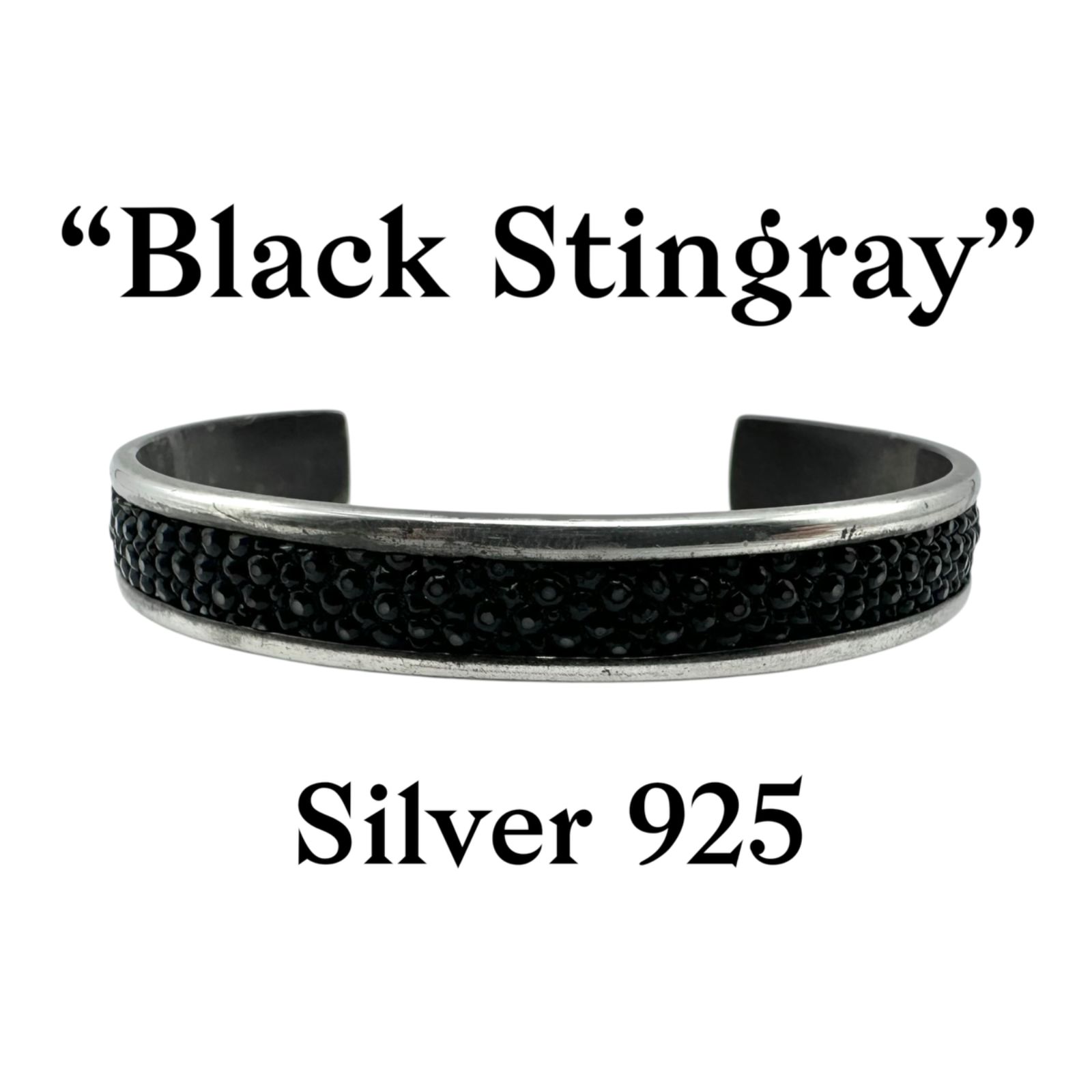 【漆黒のコントラスト】 スティングレー Silver 925 刻印 Bangle Bracelet シルバー バングル ブレスレット 重厚 クラシック 一点もの