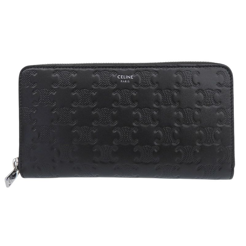 セリーヌ CELINE トリオンフ エンボス ロングウォレット 長財布 レザー ブラック 中古 新入荷 OBB0708