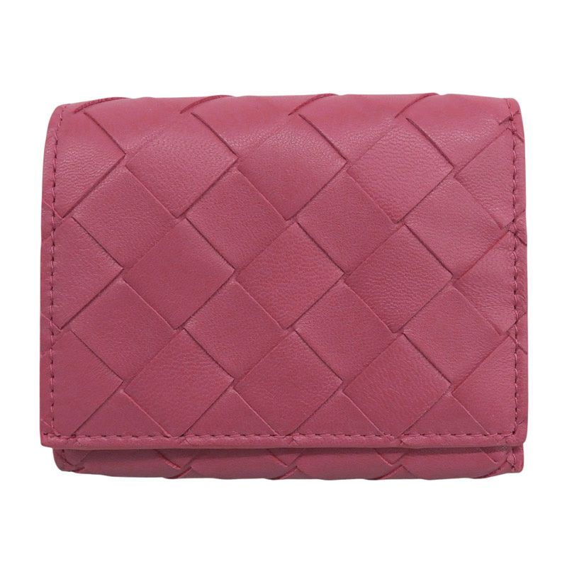 ボッテガヴェネタ BOTTEGA VENETA イントレチャート コンパクトウォレット 三つ折り財布 レザー ピンク 中古 新入荷 OBB0709