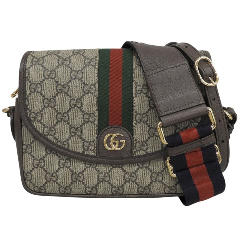 グッチ GUCCI GGスプリーム スモール オフィディア ウェブライン ショルダーバッグ レザー ベージュ/ブラウン 722117 中古 新入荷 GU0697