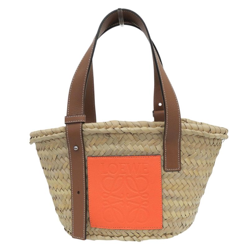 ロエベ LOEWE バスケットバッグ スモール トートバッグ かごバッグ ラフィア/レザー ナチュラル/オレンジ 中古 新入荷 OB2938 34,970円