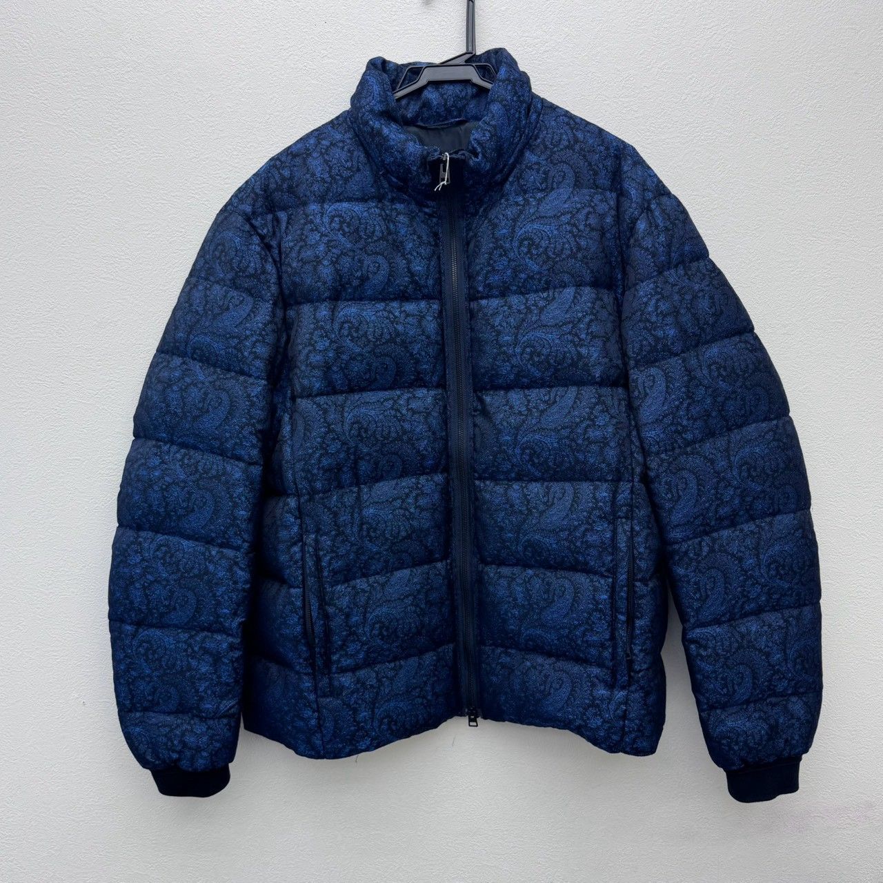 【HQ-375】エトロ メンズ ダウンジャケット 3XL ペイズリー柄 青 ブルー アウター 上着 フード欠品