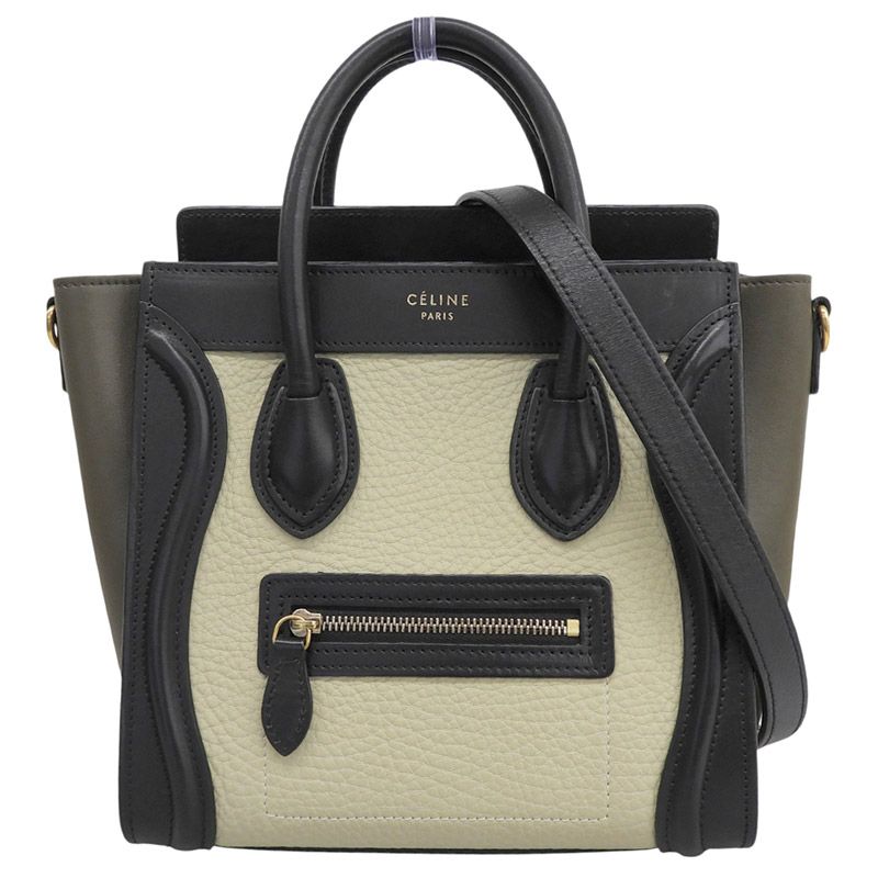 セリーヌ CELINE ラゲージ ナノショッパー 2WAYバッグ ハンドバッグ ショルダー レザー ベージュ/ブラック 168243XSA 中古 新入荷 OB2944 76,450円