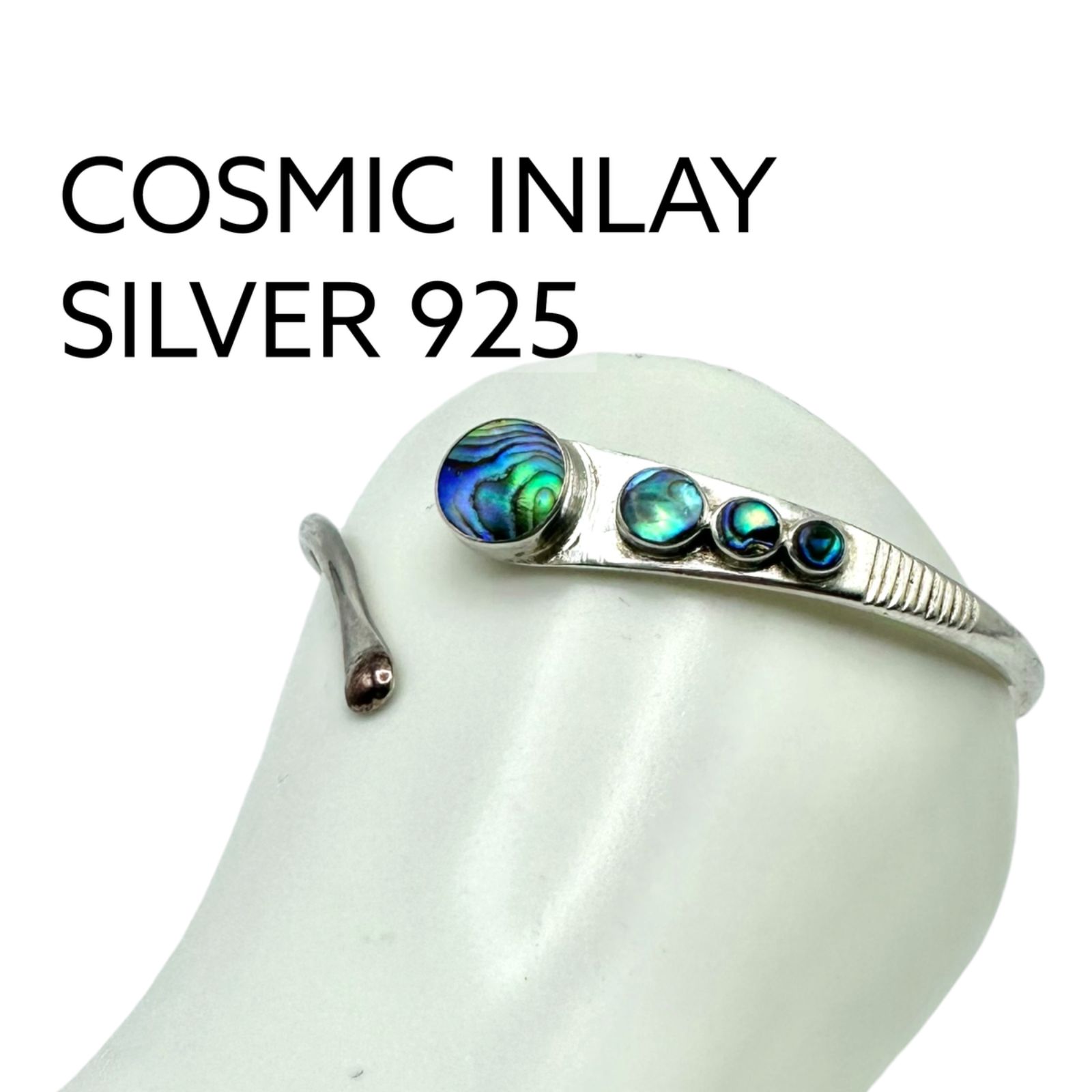 【宇宙を思う】 アバロンシェル インレイ Silver 925 刻印 80s Vintage Bangle Bracelet シルバー バングル ブレスレット ユニセックス コスモ クラシック モダンアート 一点もの 8,175円