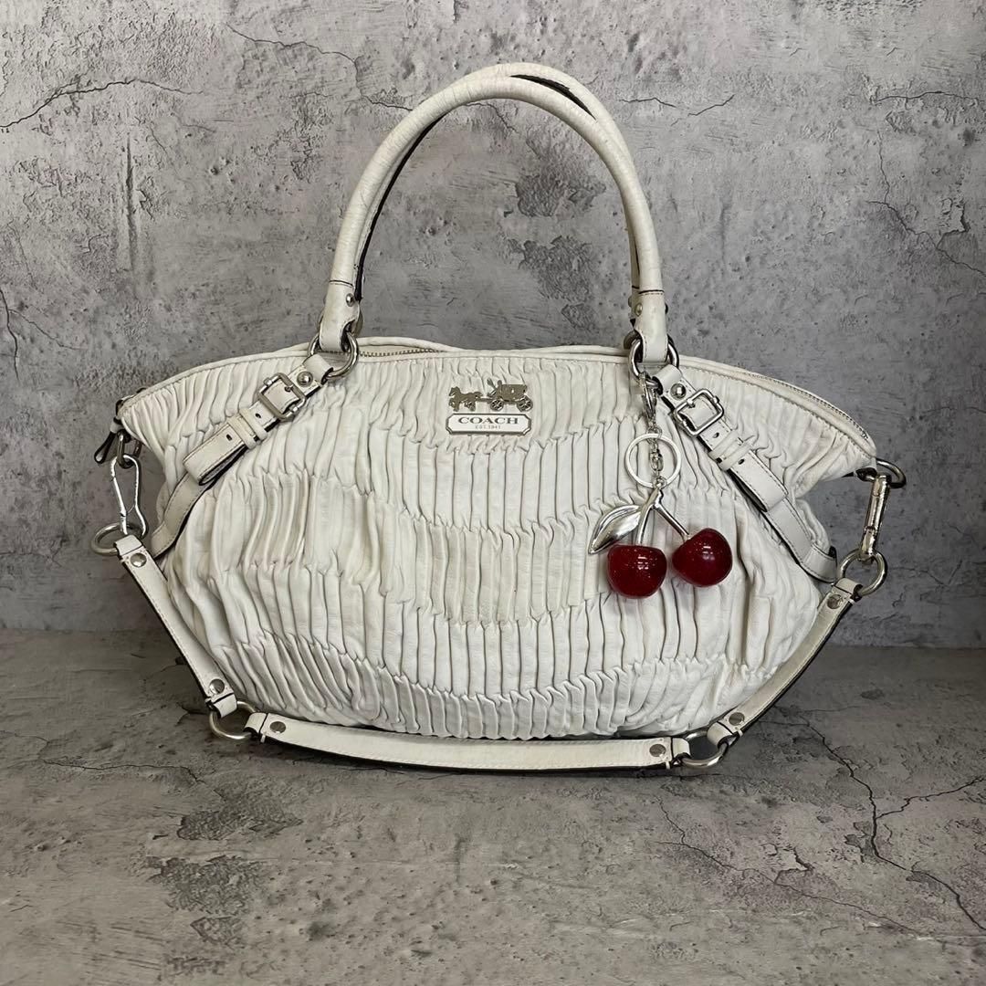 希少　COACH Y2K Madison Gathered Satchel bag　コーチ　2way　ショルダーバッグ　マディソン　ギャザー　レザー　白　ホワイト