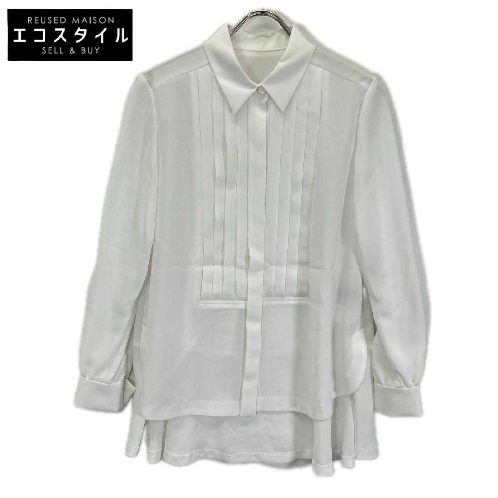 Grace Class　グレースクラス　0223245174 ホワイト トリアセテート混 バックヘムフレア ロングテールドレスシャツ　36