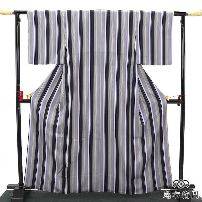 小紋 小紋着物 レディース 袷 正絹 紫 縞 小粋 身丈166.5cm 裄丈64.5cm お出かけ 美術鑑賞 ランチ Mサイズ相当送料無料 即日発送