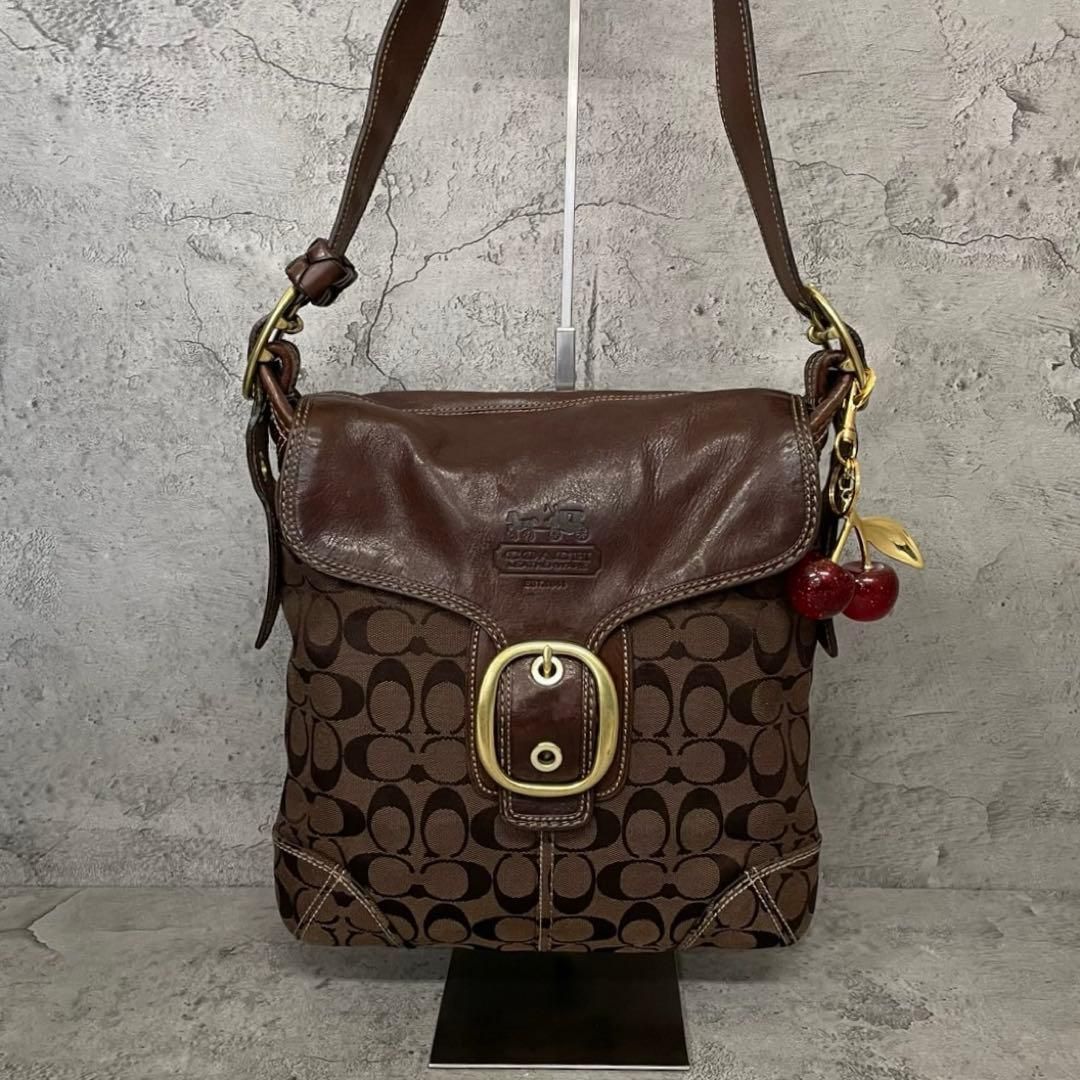 美品　COACH Y2K Soho Signature Shoulder Bag BR　コーチ ショルダーバッグ ソーホー シグネチャー レザー 茶 ブラウン