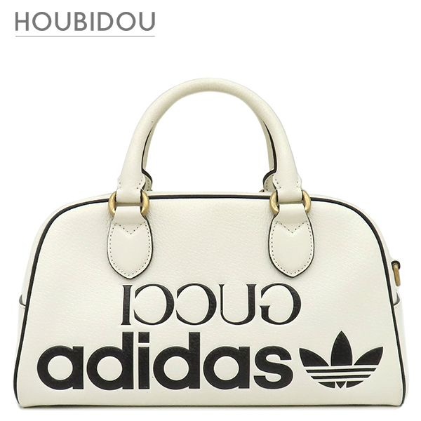 グッチ GUCCI ボストンバッグ adidasコラボ ミニ ボストン レザー ホワイト ヴィンテージ金具 白 黒 アディダス ショルダーストラップ欠品 702397【中古】